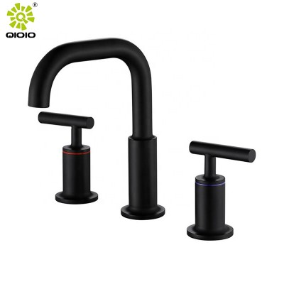 Guangdong dual handles 304 stainless steel Matt black split hot and cold mixer bath basin faucet