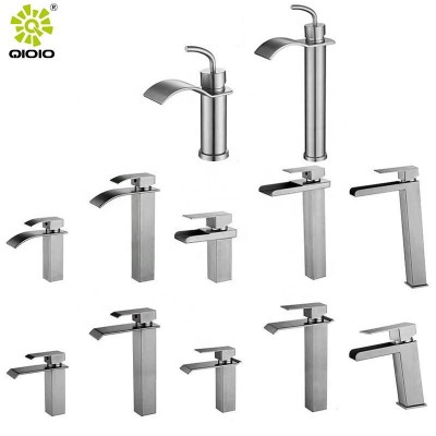 304 stainless steel brushed Waterfall Vanity Sink Basin Lead Free Water Faucet Parts bathroom faucets