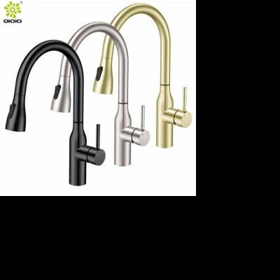 304 stainless steel modern brushed gold hot cold mixed pull down kitchen faucet